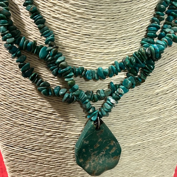 🔵LOVED GENUINE TURQUOISE VINTAGE STERLING SILVER PENDANT MULTI-STRAND NECKLACE - Picture 3 of 12